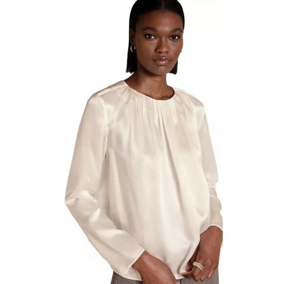 Banana Republic Silk Satin Pleated Blouse Sz S Shirt Ivory Career Party Elegant - Picture 1 of 7